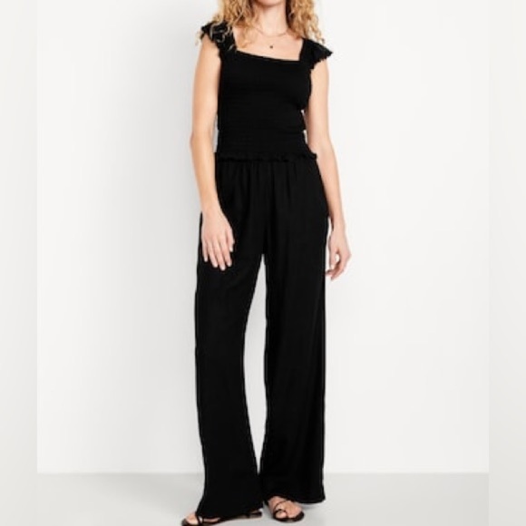 Old Navy High Waisted Linen Blend Wide Leg Elastic Waist Pants - Picture 1 of 14